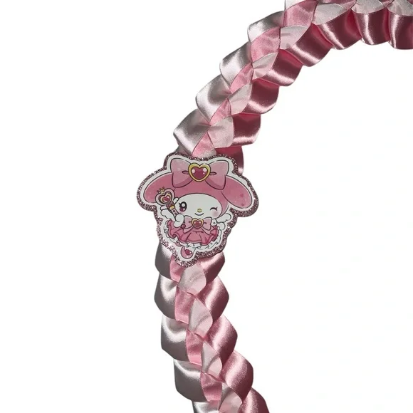 Graduation Lei for kindergartners pink and white ribbon featuring Melody - Picture 2 of 4